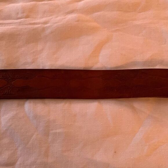 Vintage Hand Tooled Brown Leather Belt Size Large Full Grain Cowhide USA No Loop - Picture 6 of 13